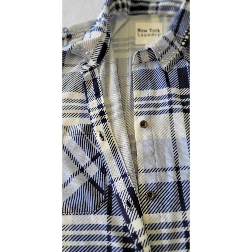 New York Laundry Womens Blue and White Plaid Shirt Size Large Size 3X - Picture 5 of 10
